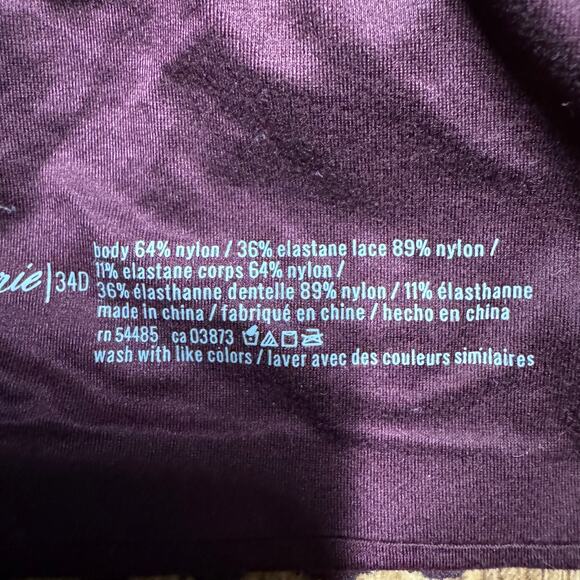 Aerie Sunnie Push Up Bra Size 34D Maroon Dark Cherry Red Lace Underwire - Picture 6 of 6